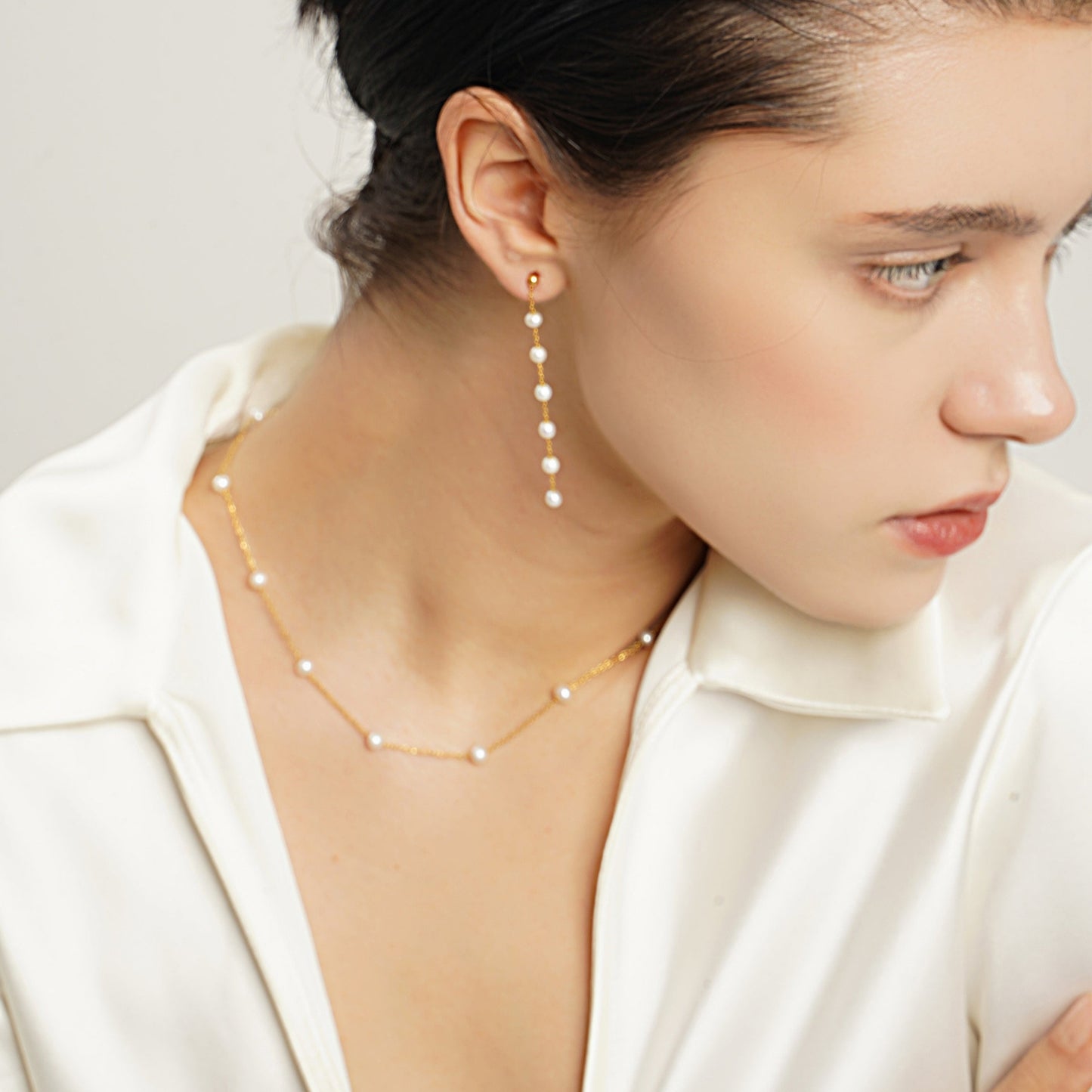 LG045 Small Sky Star Natural Pearl Necklace/Earings Set