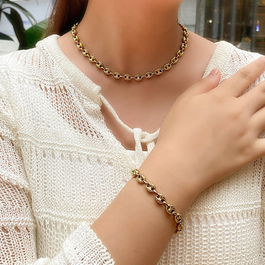 LG052 Embossing Coffee Beans Necklace/Bracelet Set