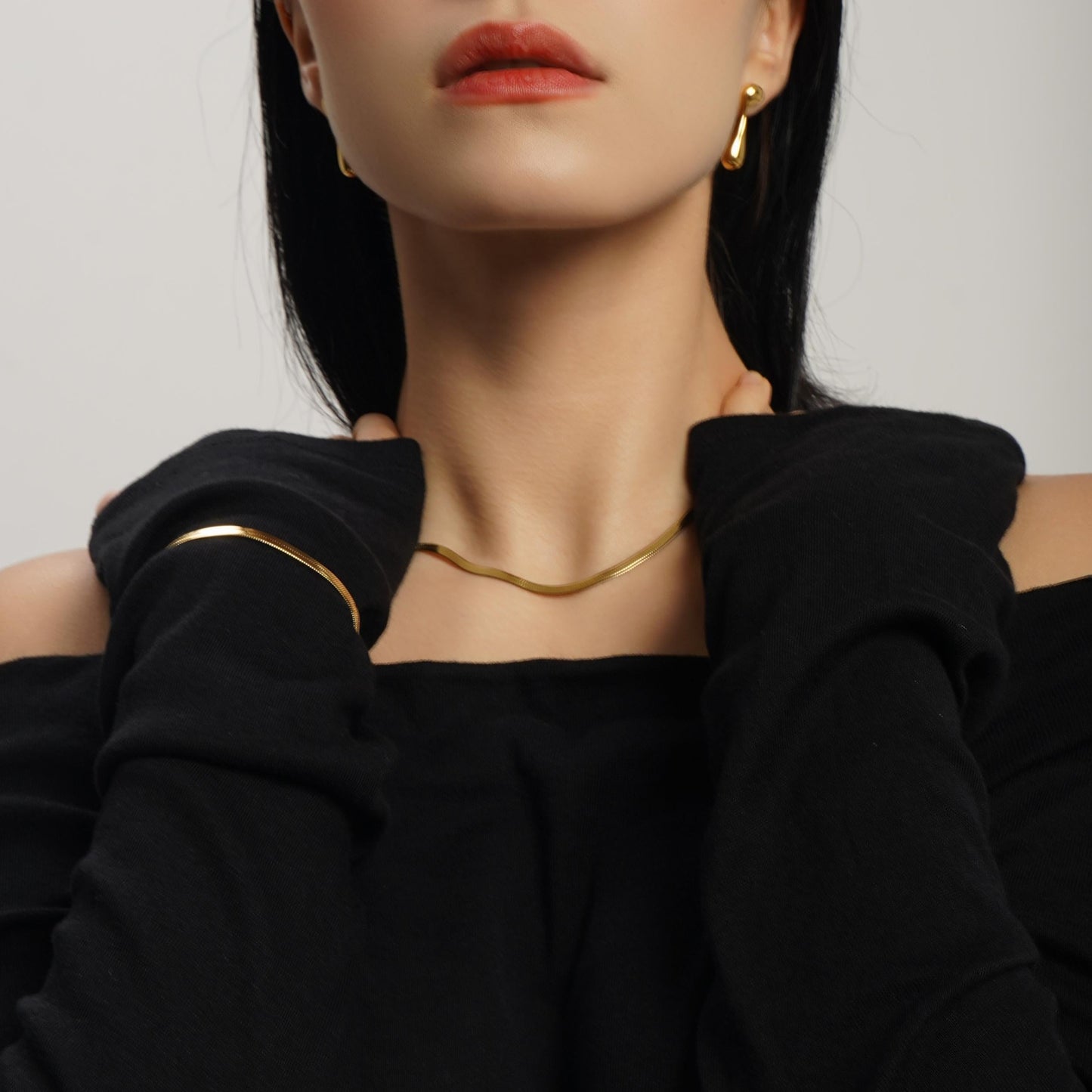 LG006 Flat Snake Chain 4mm Necklace/ Bracelet set