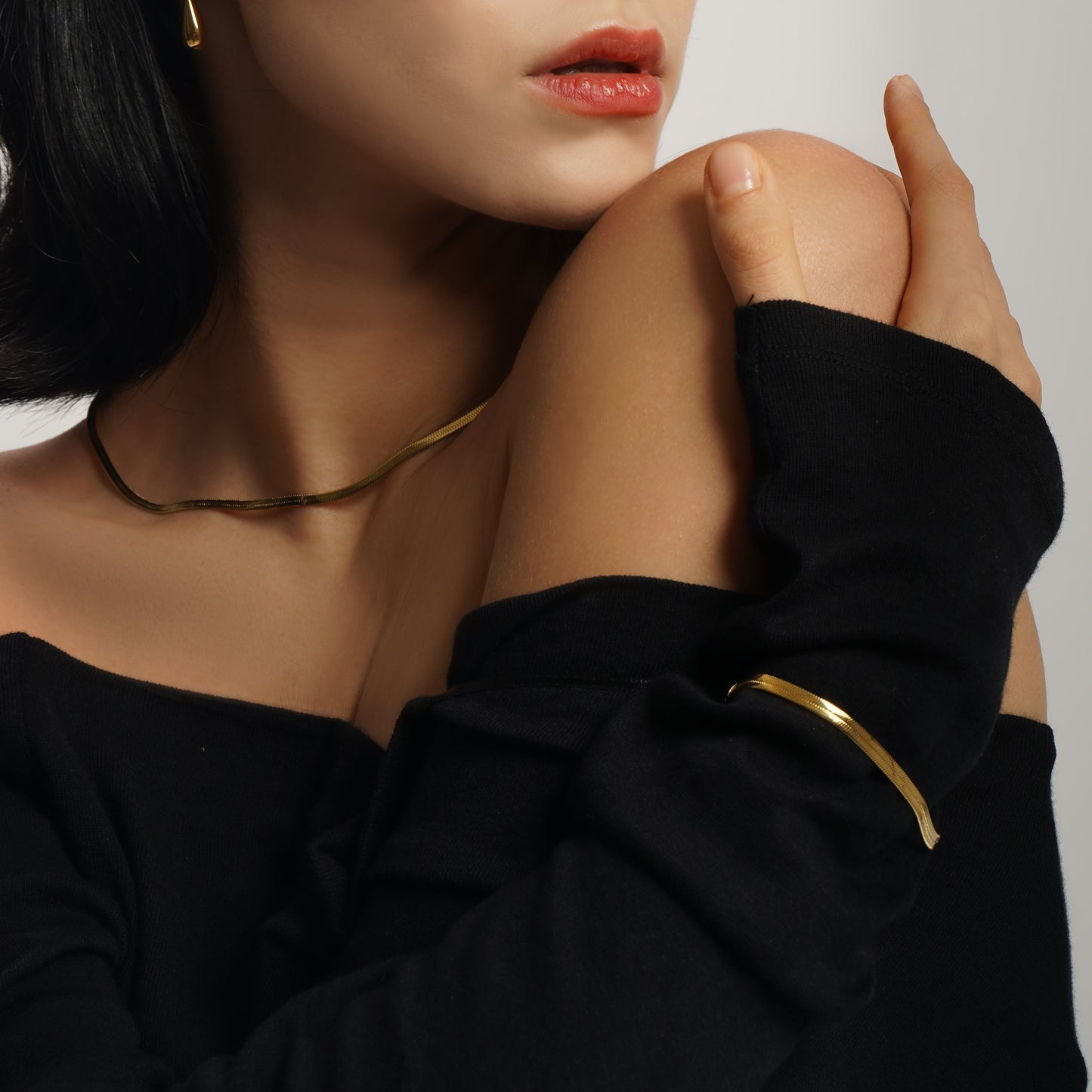 LG006 Flat Snake Chain 4mm Necklace/ Bracelet set