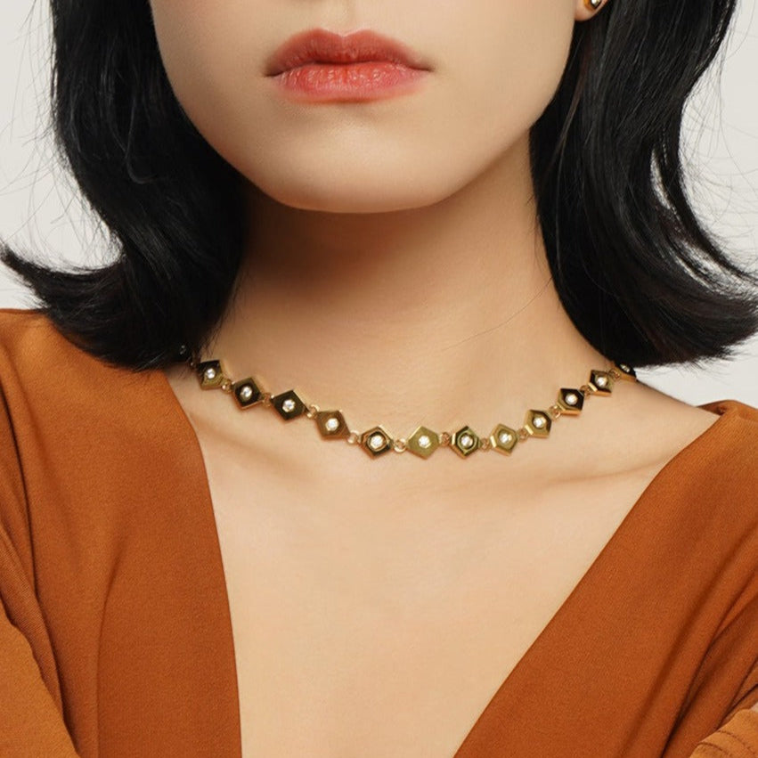 LG002 Hexagonal Harmony Necklace/Bracelet Set