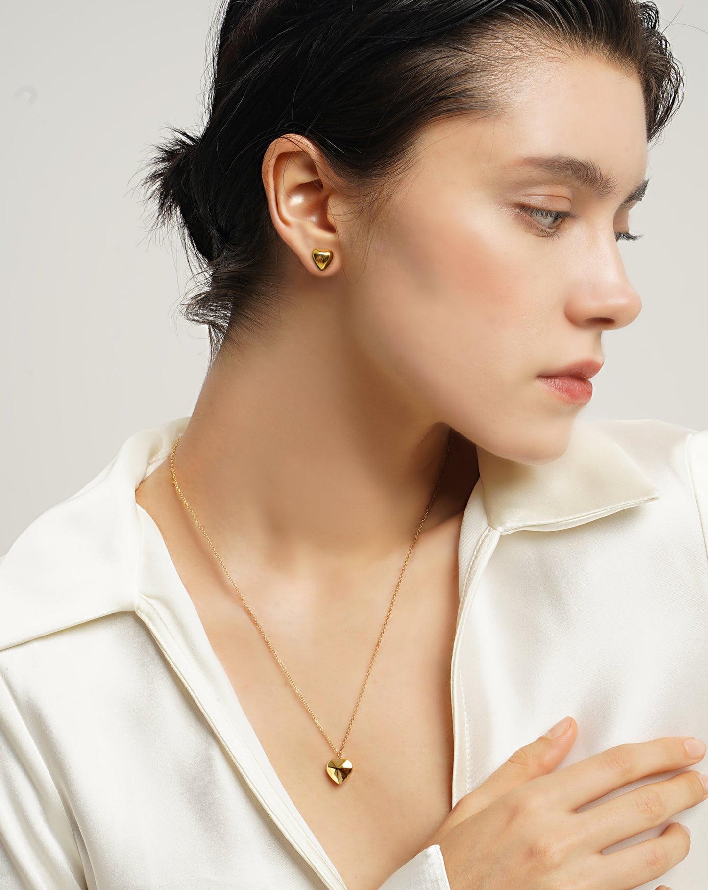 LG018 Facet Heart Pendant Necklace/Earrings Set