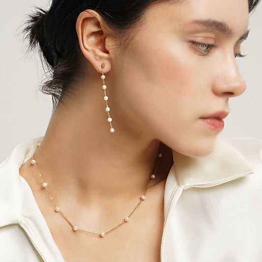 LG045 Small Sky Star Natural Pearl Necklace/Earings Set