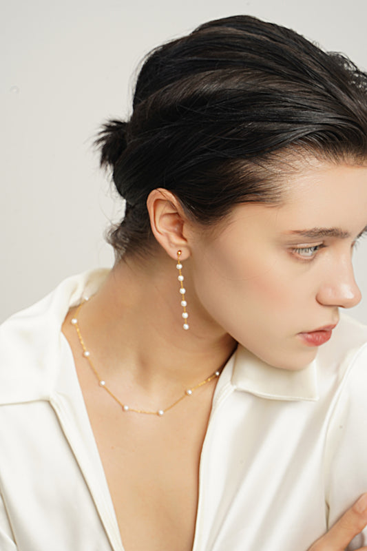 LG-047 Small Sky Star Natural Pearl Necklace&Earings Set