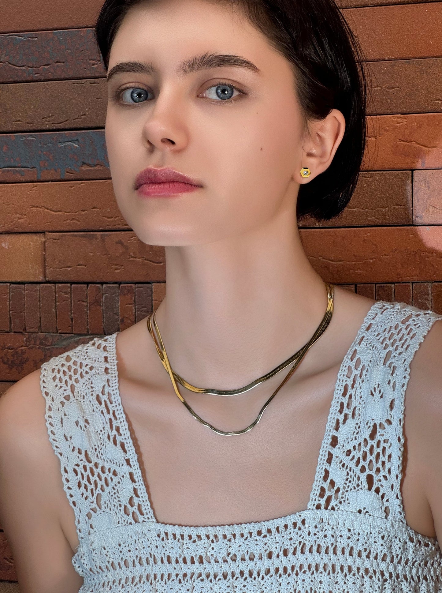 LG-006 Flat Snake Chain  Necklace/ Bracelet set