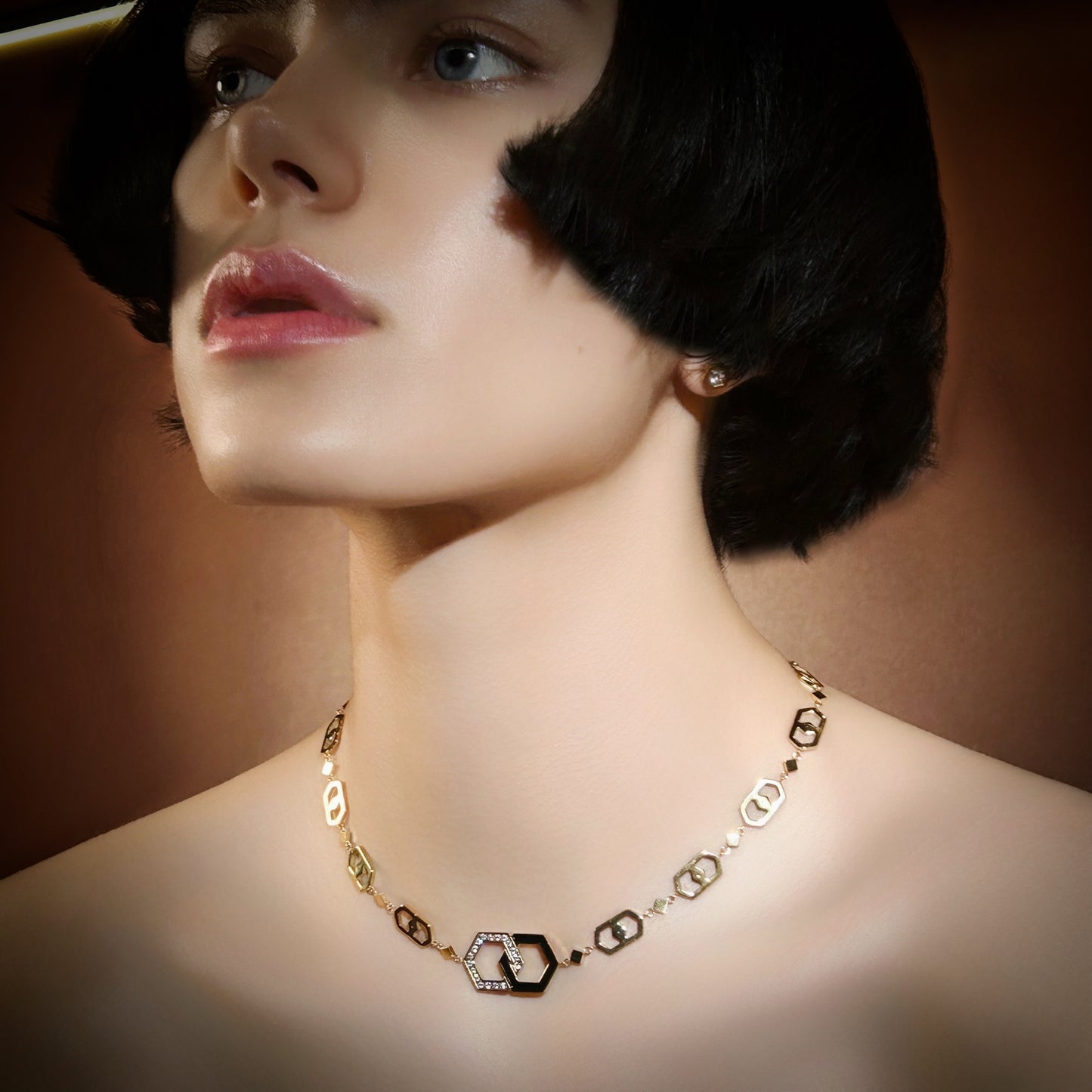 LG-003 Interlinked Elegance Choker Necklace/Bracelet Set