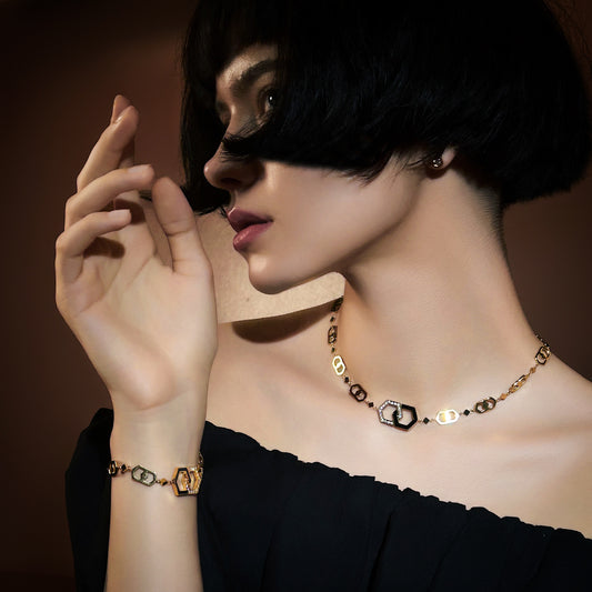 LG-003 Interlinked Elegance Choker Necklace/Bracelet Set