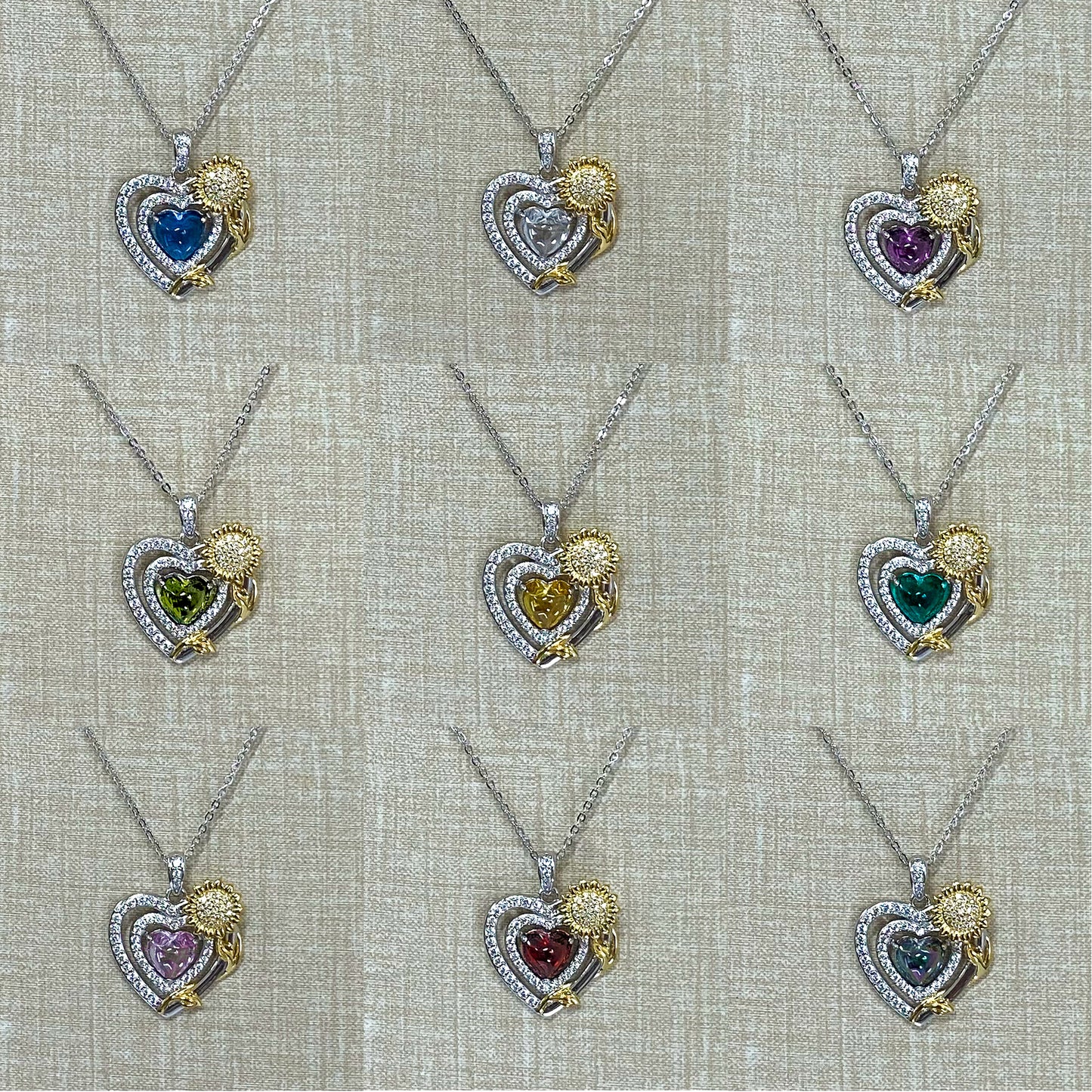 LG142 Sunflower Heart Pendant Necklace Classic Handmade Jewelry