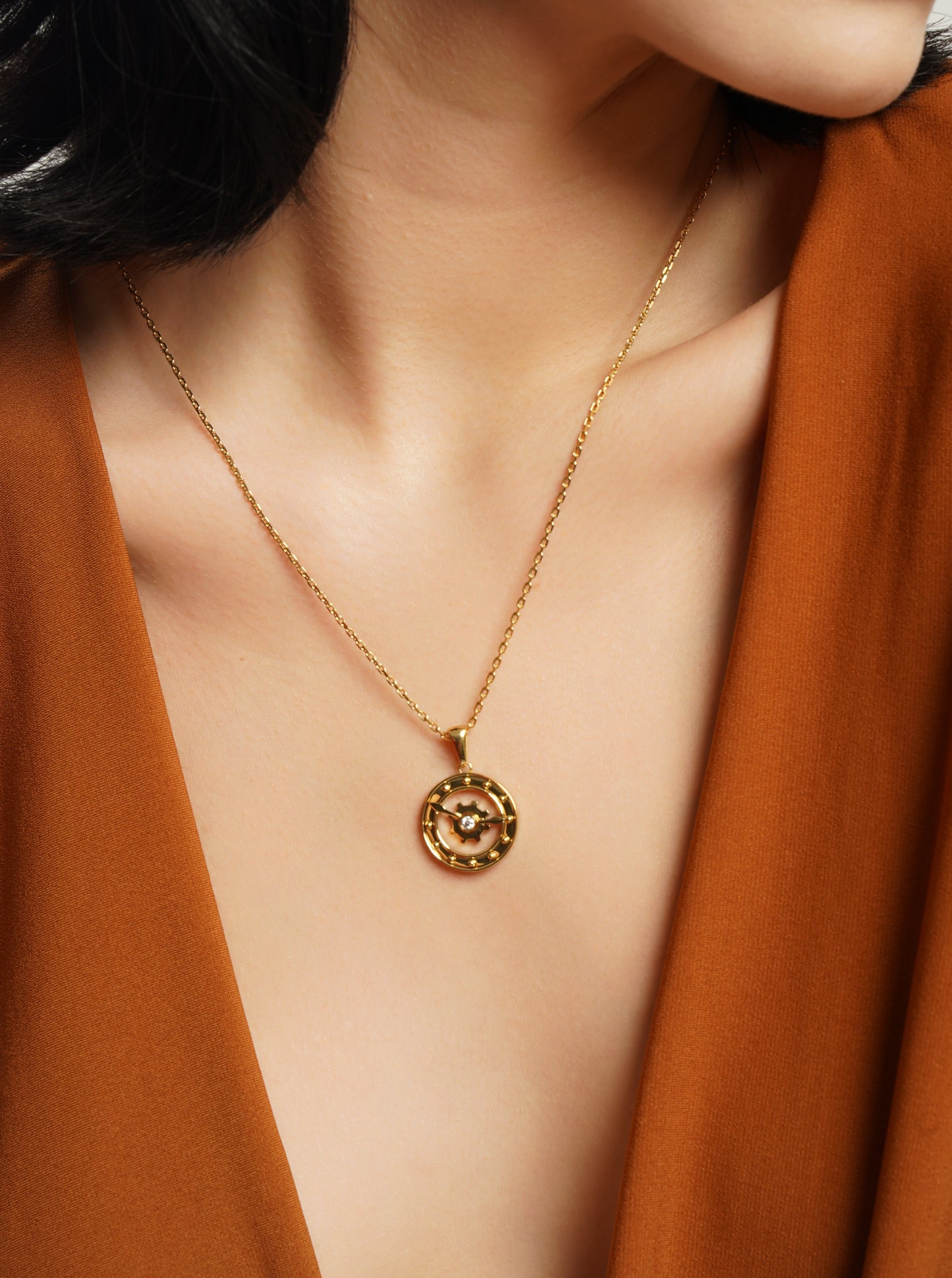 LG-012 Golden Clock Gear Pendant Necklace