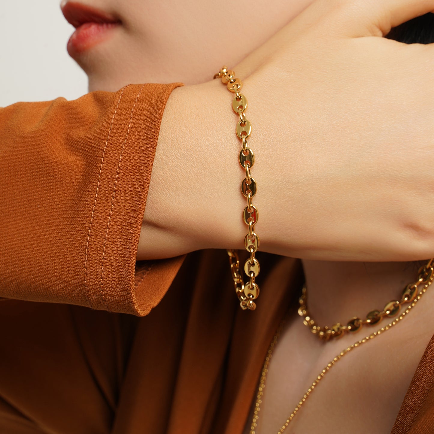 LG-007 Coffee Beans Necklace & Bracelet Set