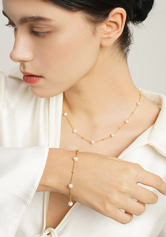LG-041 Big Sky Star Natural Pearl Necklace&Bracelet Set