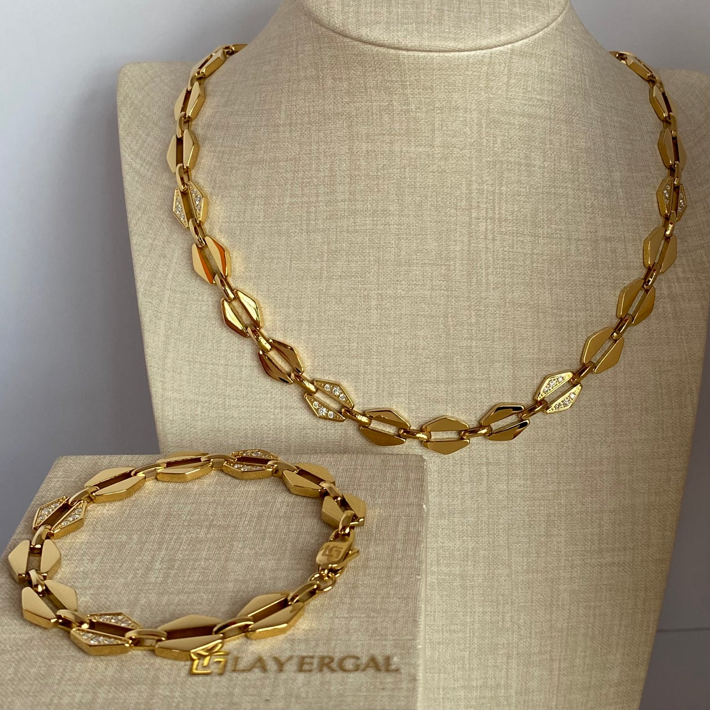 LG001 Radiant Link Choker Necklace/Bracelet Set