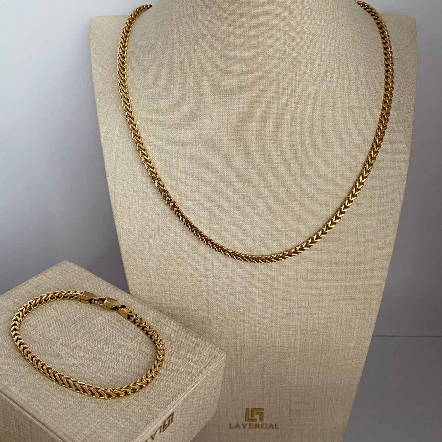 LG048 Golden Link Harmony Choker Necklace/Bracelet Set