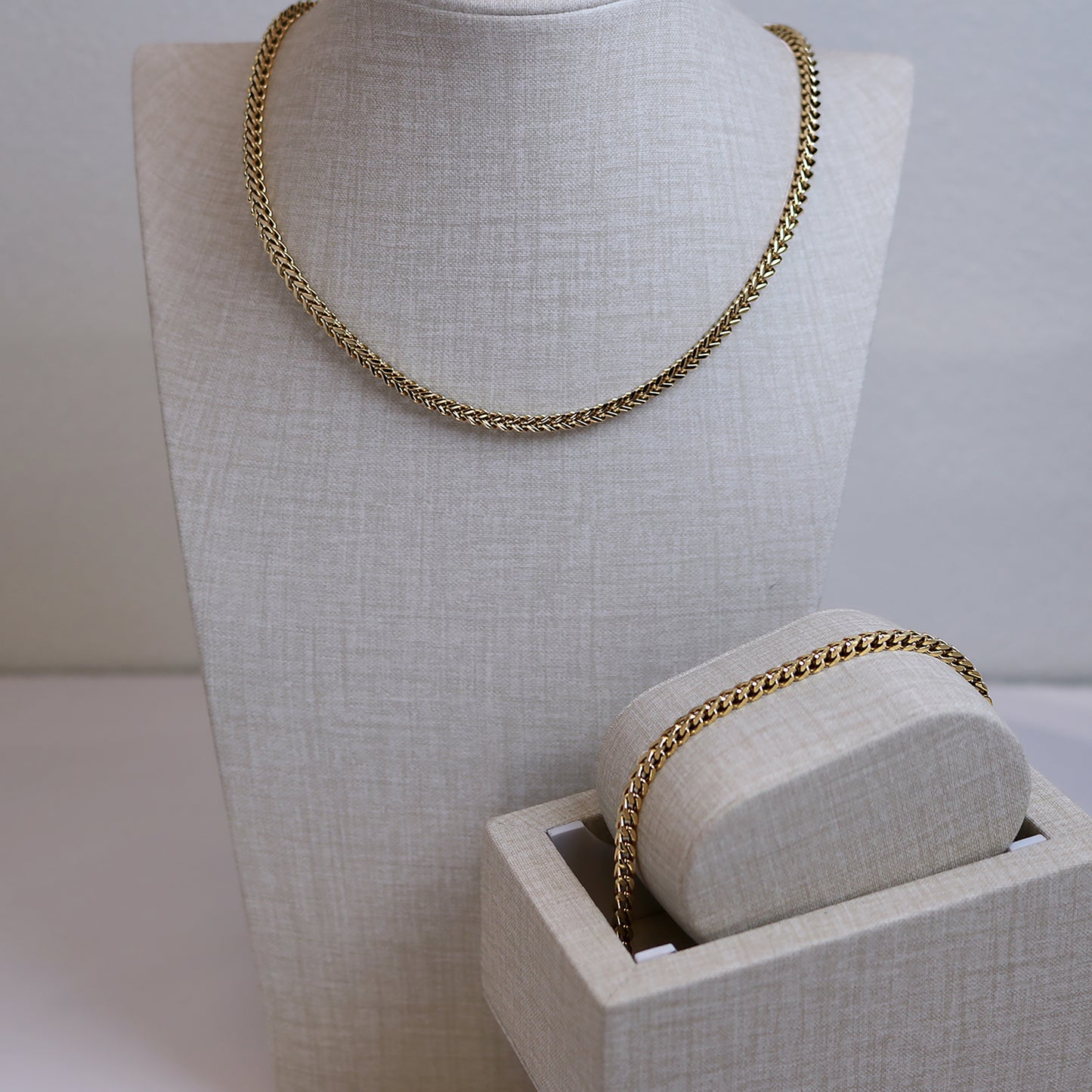 LG048 Golden Link Harmony Choker Necklace/Bracelet Set