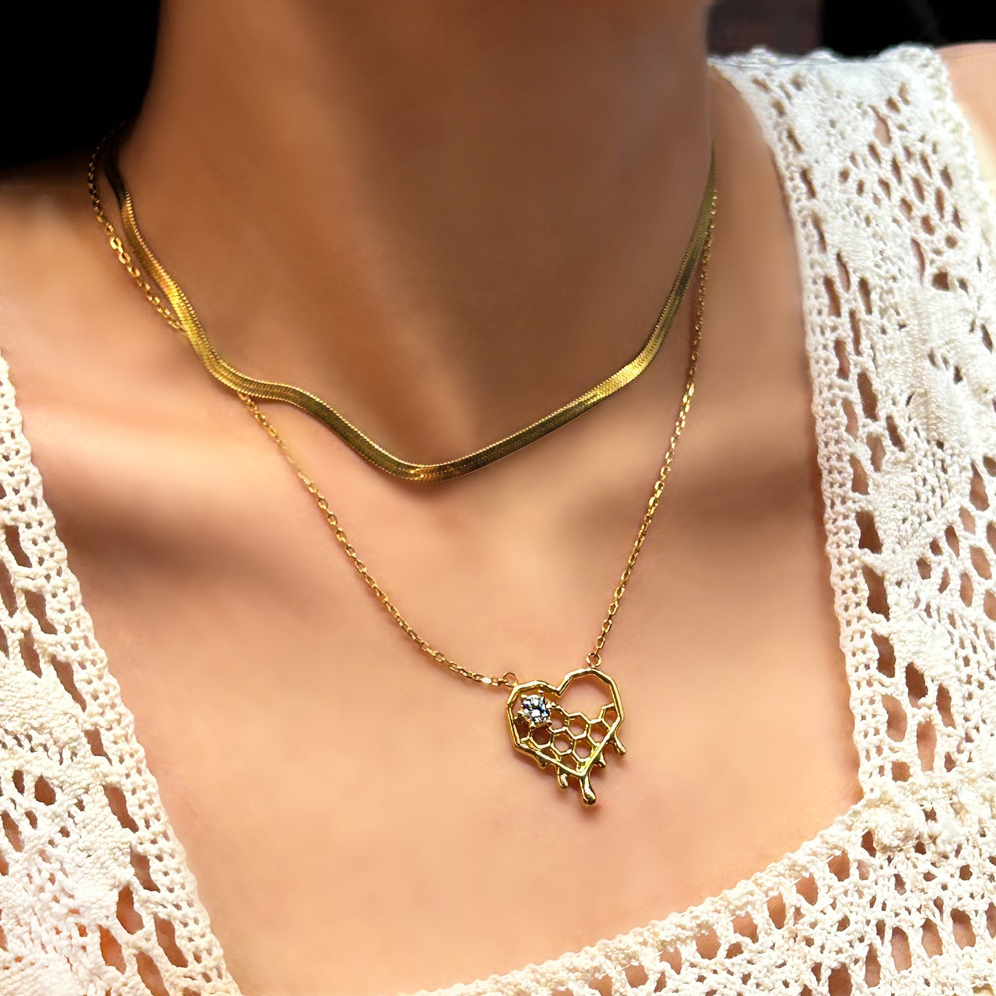 LG-014 Honey Drip Heart Necklace
