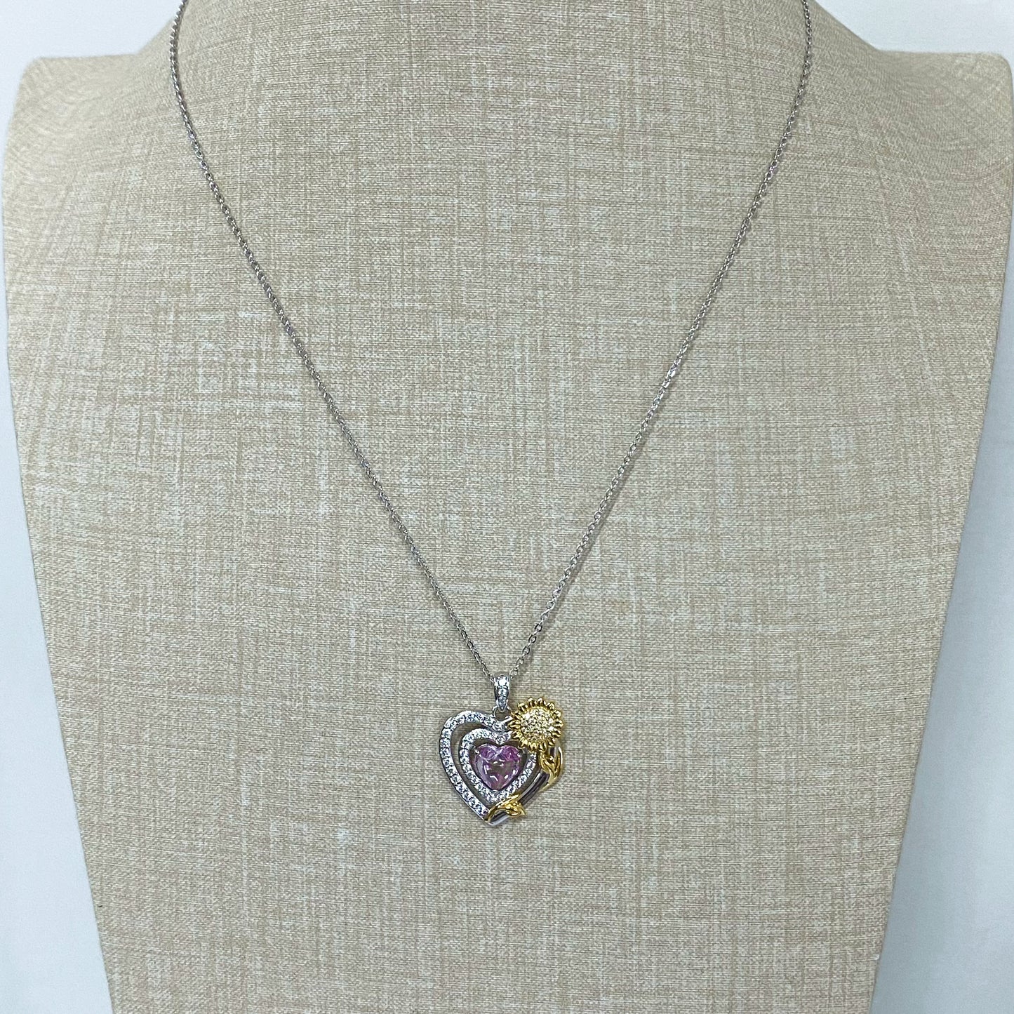 LG142 Sunflower Heart Pendant Necklace Classic Handmade Jewelry